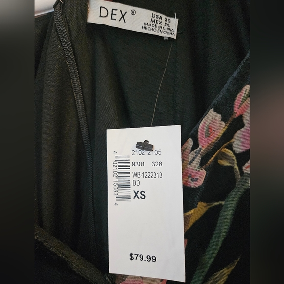 NWT Dex XS Velvet Burnout Dress, wrap style, midi length, with floral design - Picture 12 of 14